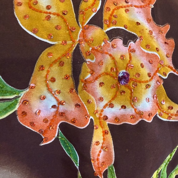 Vintage Midnight Velvet Beaded Floral Satin Camisole Top Brown Y2K Fairycore S - Picture 8 of 10